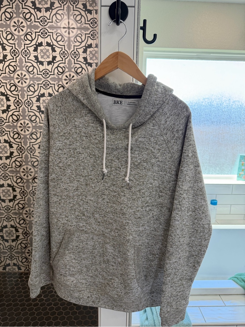 BKE Light Gray Hooded Pullover with Black Trim